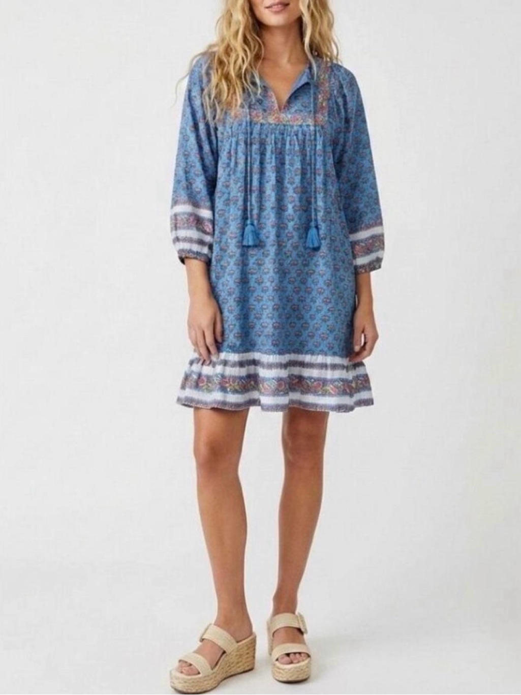 Cleobella Magdalena Blue Floral Printed Mini Tunic Dress